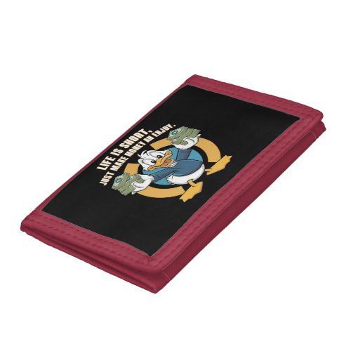  A cartoon happy character duck holding bundles3 Trifold Wallet