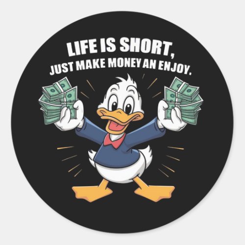  A cartoon happy character duck holding bundles Classic Round Sticker