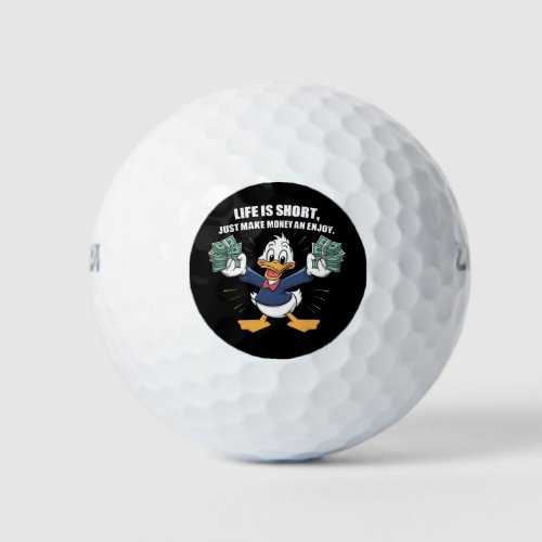  A cartoon happy character duck holding bundles Golf Balls