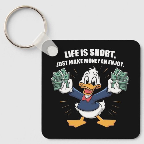  A cartoon happy character duck holding bundles Keychain