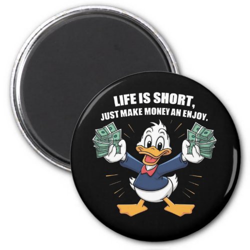  A cartoon happy character duck holding bundles Magnet