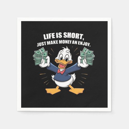  A cartoon happy character duck holding bundles Napkins