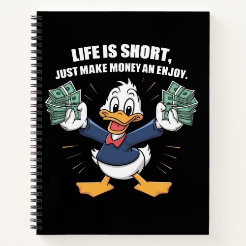  A cartoon happy character duck holding bundles Notebook