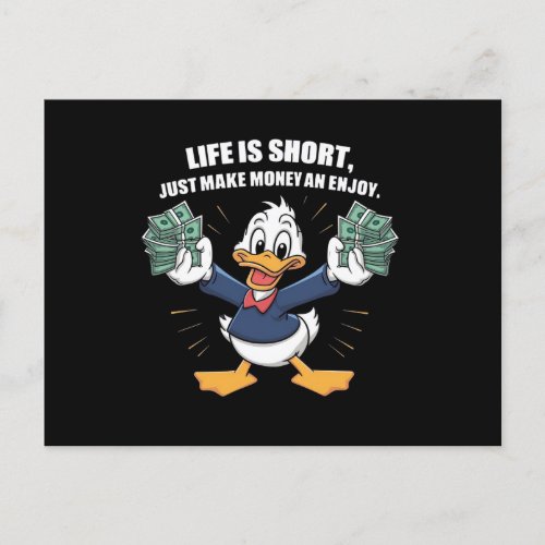  A cartoon happy character duck holding bundles Postcard