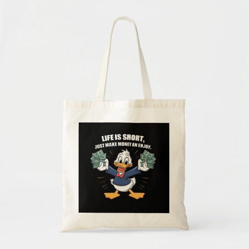  A cartoon happy character duck holding bundles Tote Bag