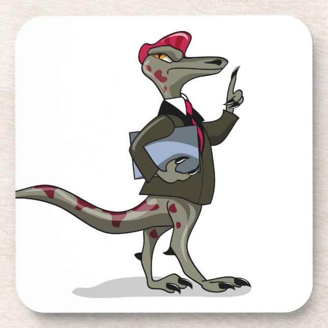 A Cartoon Iguanodon Clerk. Beverage Coaster (Front)