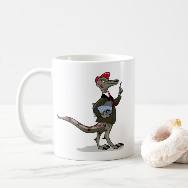 A Cartoon Iguanodon Clerk. Coffee Mug (With Donut)
