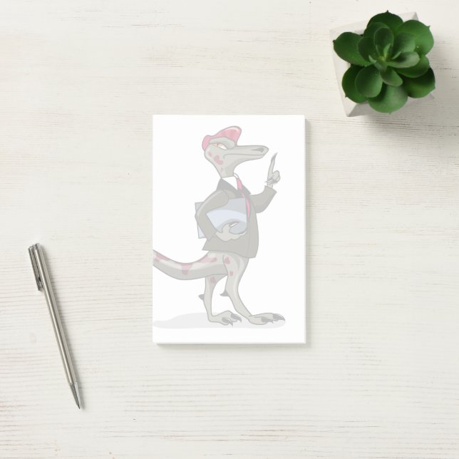 A Cartoon Iguanodon Clerk. Post-it Notes (Office)