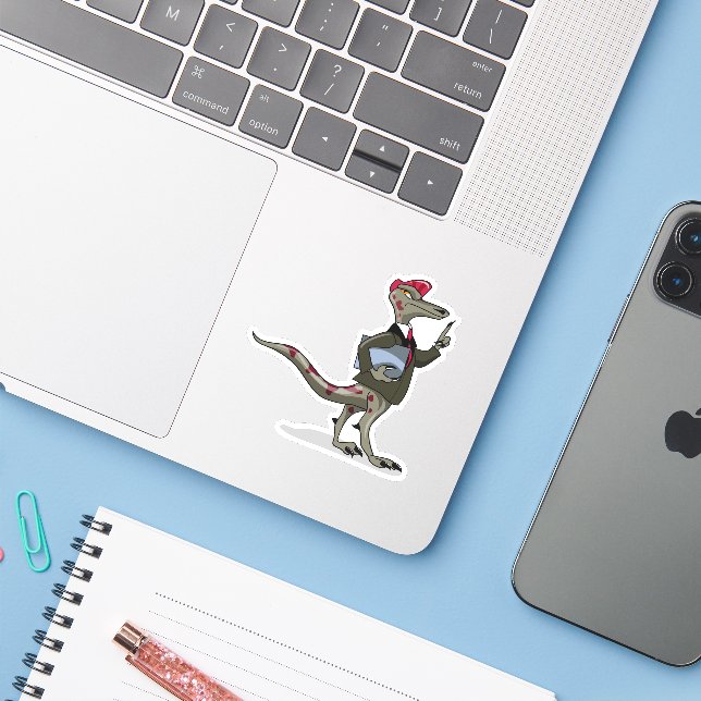 A Cartoon Iguanodon Clerk. Sticker (Laptop w/ iPhone)