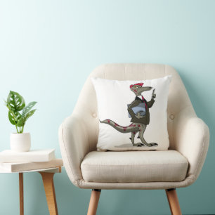 A Cartoon Iguanodon Clerk. Throw Pillow
