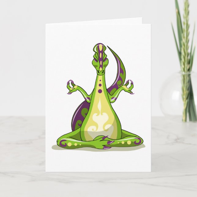 A Cartoon Iguanodon Dinosaur Doing Yoga. Card (Front)