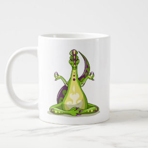 A Cartoon Iguanodon Dinosaur Doing Yoga. Giant Coffee Mug