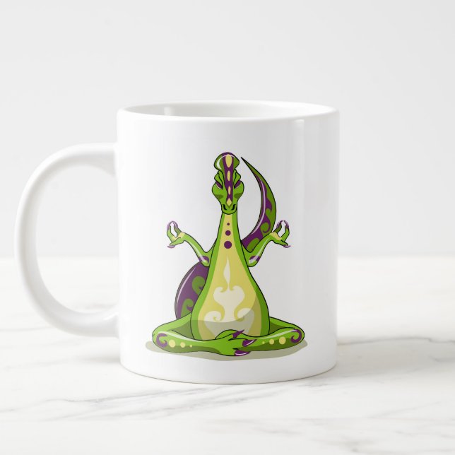A Cartoon Iguanodon Dinosaur Doing Yoga. Giant Coffee Mug (Left)
