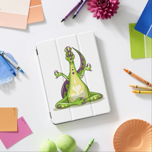 A Cartoon Iguanodon Dinosaur Doing Yoga iPad Air Cover