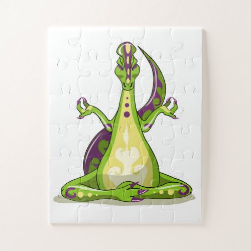 A Cartoon Iguanodon Dinosaur Doing Yoga Jigsaw Puzzle