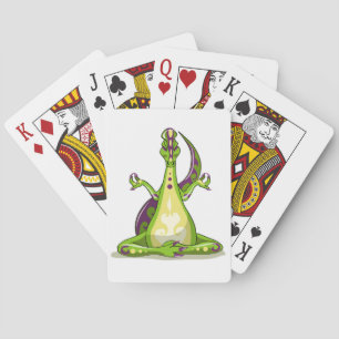 A Cartoon Iguanodon Dinosaur Doing Yoga. Poker Cards
