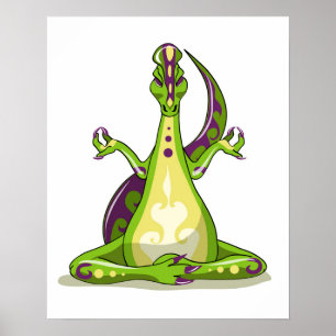 A Cartoon Iguanodon Dinosaur Doing Yoga. Poster