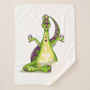 A Cartoon Iguanodon Dinosaur Doing Yoga. Sherpa Blanket