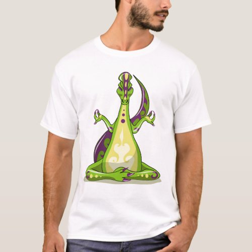 A Cartoon Iguanodon Dinosaur Doing Yoga T_Shirt