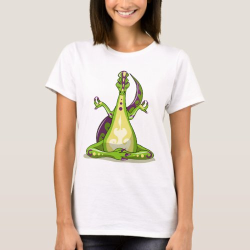 A Cartoon Iguanodon Dinosaur Doing Yoga T_Shirt