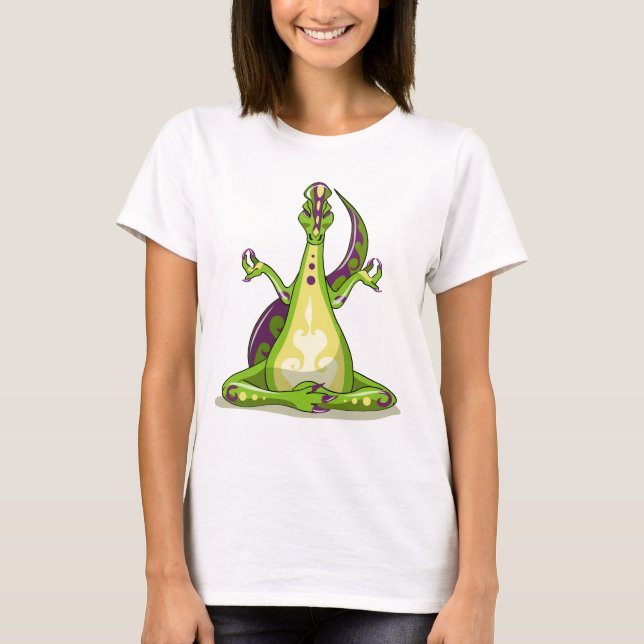 A Cartoon Iguanodon Dinosaur Doing Yoga. T-Shirt (Front)