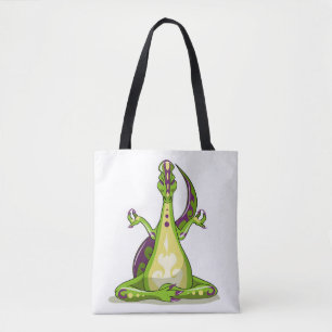 A Cartoon Iguanodon Dinosaur Doing Yoga. Tote Bag