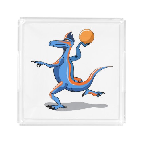 A Cartoon Iguanodon Playing Basketball Acrylic Tray