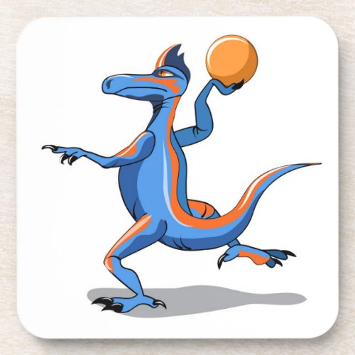 A Cartoon Iguanodon Playing Basketball Beverage Coaster