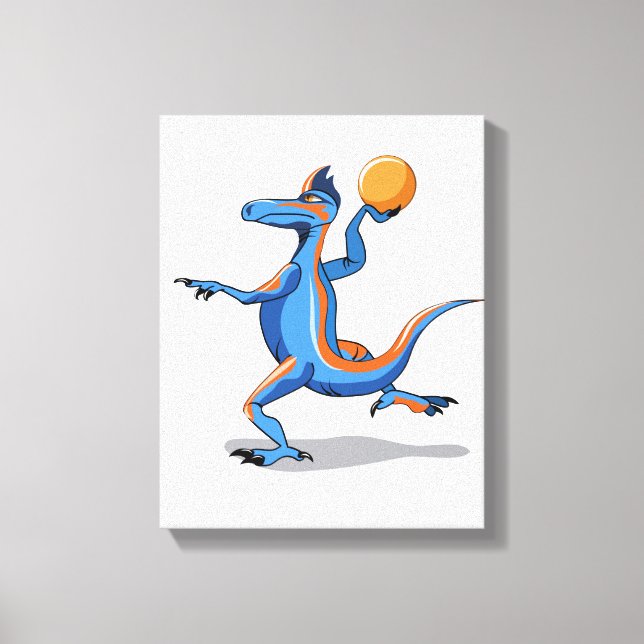 A Cartoon Iguanodon Playing Basketball. Canvas Print (Front)