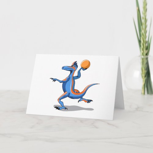 A Cartoon Iguanodon Playing Basketball Card