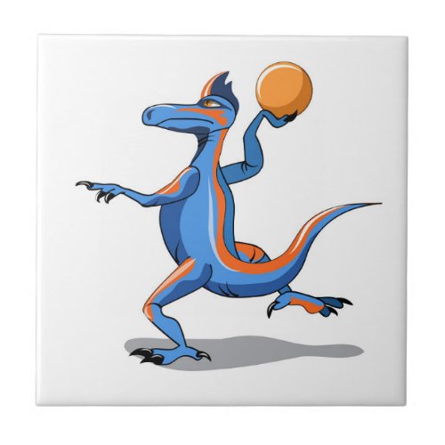 A Cartoon Iguanodon Playing Basketball Ceramic Tile