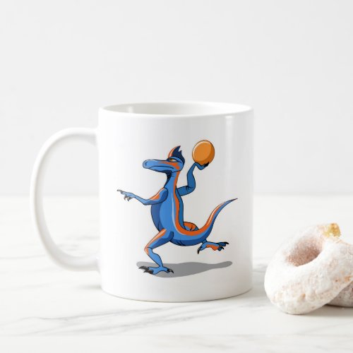 A Cartoon Iguanodon Playing Basketball Coffee Mug