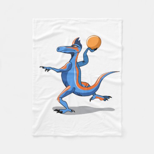 A Cartoon Iguanodon Playing Basketball Fleece Blanket