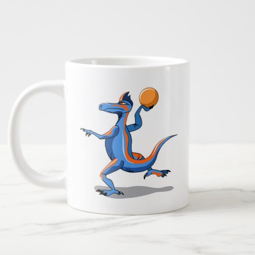 A Cartoon Iguanodon Playing Basketball Giant Coffee Mug