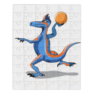A Cartoon Iguanodon Playing Basketball. Jigsaw Puzzle