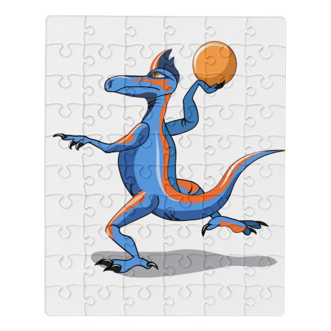 A Cartoon Iguanodon Playing Basketball. Jigsaw Puzzle (Puzzle Vertical)