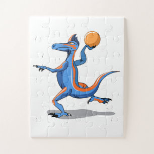 A Cartoon Iguanodon Playing Basketball. Jigsaw Puzzle
