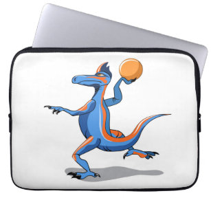 A Cartoon Iguanodon Playing Basketball. Laptop Sleeve