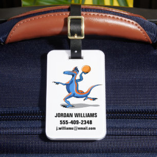 A Cartoon Iguanodon Playing Basketball. Luggage Tag