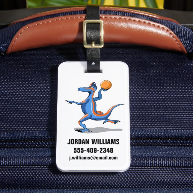 A Cartoon Iguanodon Playing Basketball. Luggage Tag (Front Insitu 2)