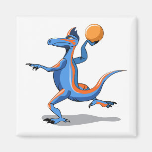A Cartoon Iguanodon Playing Basketball. Magnet