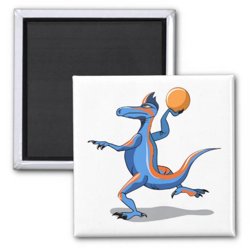 A Cartoon Iguanodon Playing Basketball Magnet