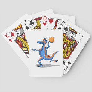 A Cartoon Iguanodon Playing Basketball. Poker Cards
