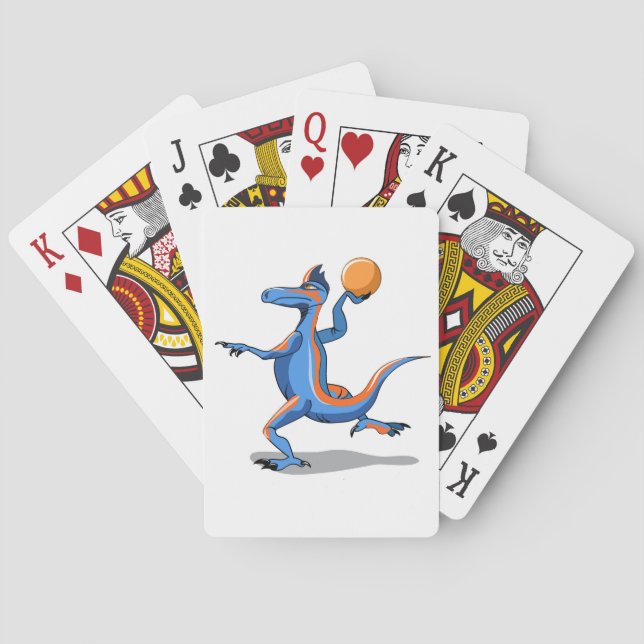 A Cartoon Iguanodon Playing Basketball. Poker Cards (Back)
