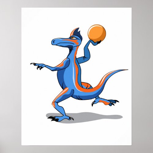 A Cartoon Iguanodon Playing Basketball Poster