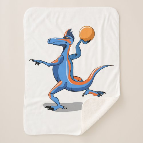 A Cartoon Iguanodon Playing Basketball Sherpa Blanket