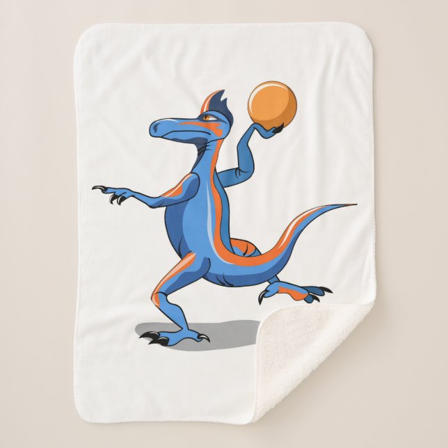 A Cartoon Iguanodon Playing Basketball. Sherpa Blanket (Front)