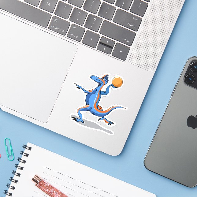 A Cartoon Iguanodon Playing Basketball. Sticker (Laptop w/ iPhone)