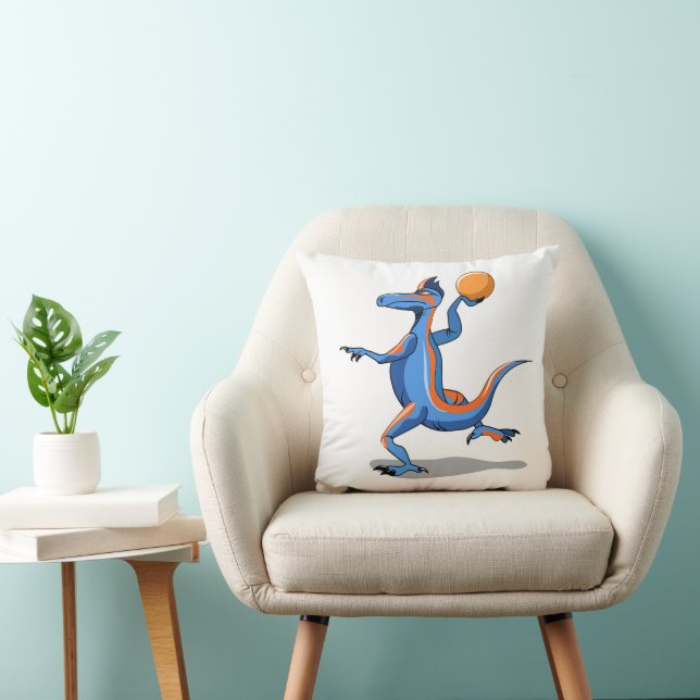 A Cartoon Iguanodon Playing Basketball. Throw Pillow (Chair)