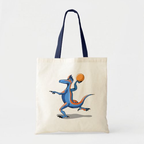 A Cartoon Iguanodon Playing Basketball Tote Bag